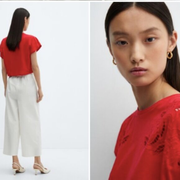Red Embroidered detail cotton T-shirt (MANGO) - Picture 3 of 5